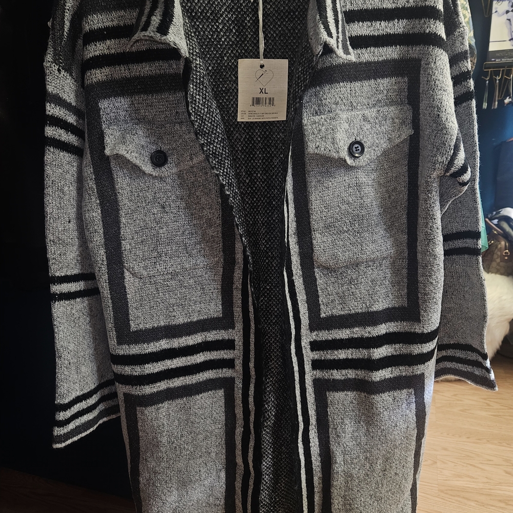 Gray and Black Striped Cardigan